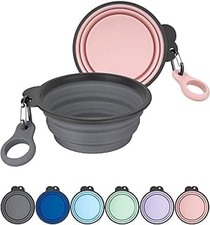 Aonkey Collapsible Dog Bowls with Bottle Carrier, 2 Pack Travel Dog Water Bowl Upgraded Carabiner, One-piece Molded Rim No Fall Off or Crac...