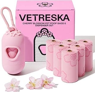 VETRESKA Dog Poop Bag Dispenser with Cherry Blossom Scented Poop Bags, Leak Proof and Extra Thick Pet Waste Bags, 1 Poop Bag Holder and 105...