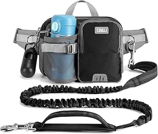 ETACCU Hands Free Dog Leash with Phone Pouch, Water Bottle Holder - Adjustable Waist Belt 19-38 Inch Belt Leash for Running, Reflective Sho...