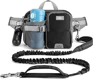 ETACCU Hands Free Dog Leash with Phone Pouch, Water Bottle Holder - Adjustable Waist Belt 19-38 Inch Belt Leash for Running, Reflective Sho...